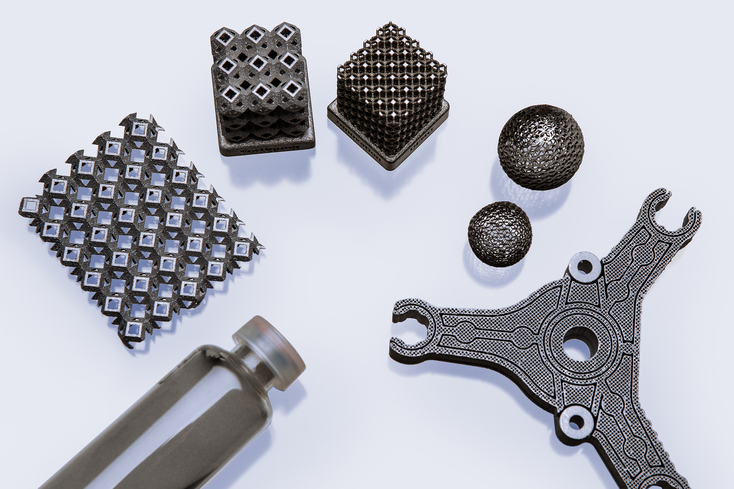 Metal and polymer powders in additive manufacturing.